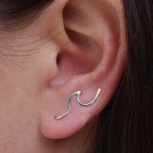 Wave Sterling Silver Ear Climber - Left Side